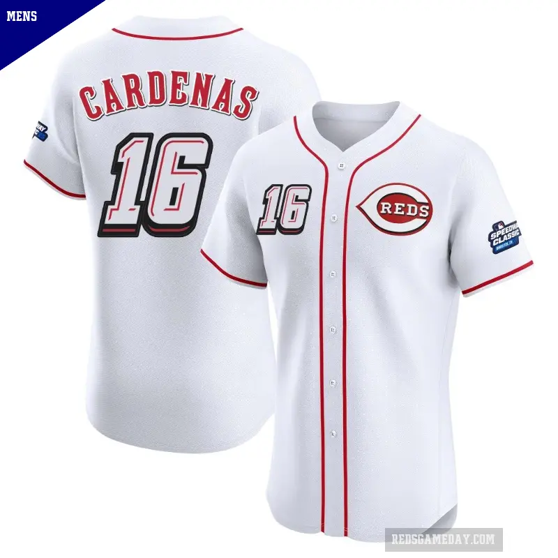 Men's No.16 Leo Cardenas Cincinnati Reds White Elite 2025 Speedway Classic Alternate Jersey