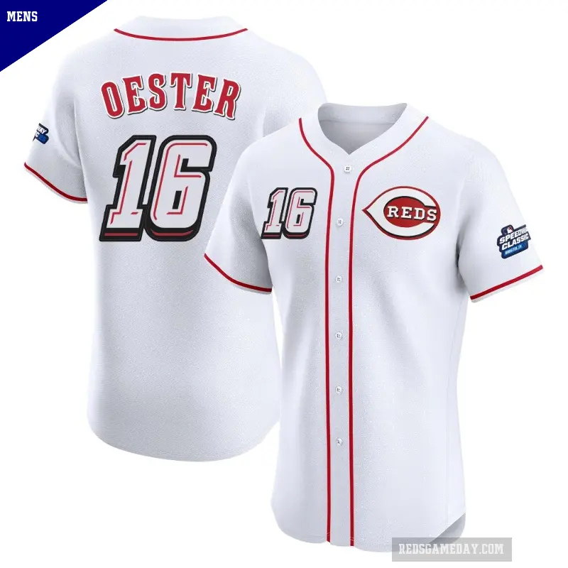 Men's No.16 Ron Oester Cincinnati Reds White Elite 2025 Speedway Classic Alternate Jersey