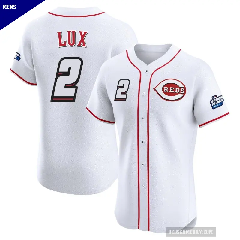 Men's No.2 Gavin Lux Cincinnati Reds White Elite 2025 Speedway Classic Alternate Jersey