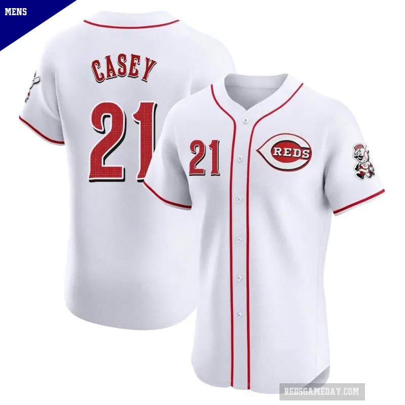 Men's No.21 Sean Casey Cincinnati Reds White Elite Home Patch Jersey