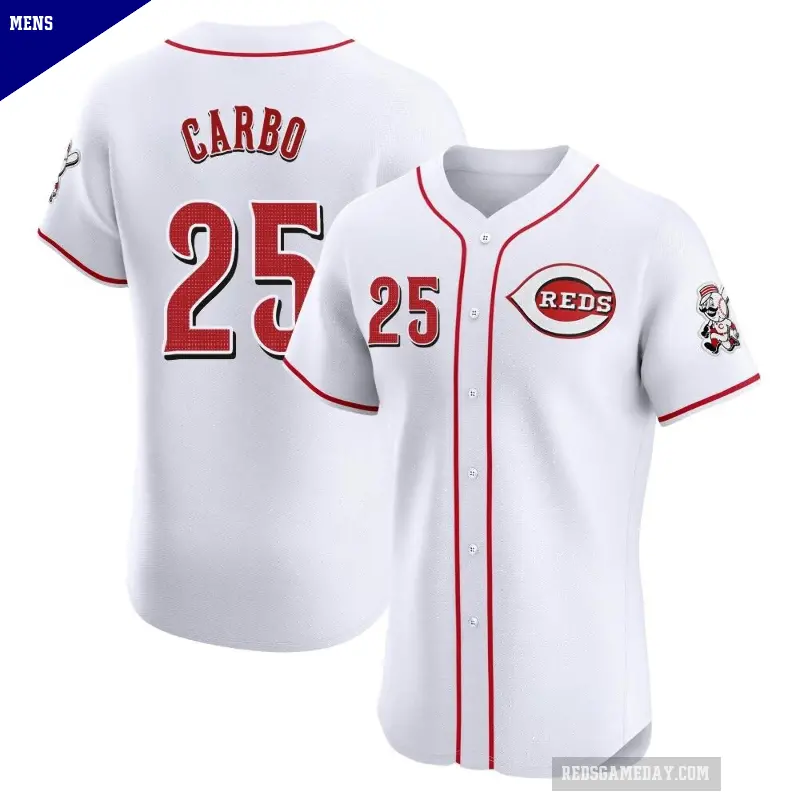 Men's No.25 Bernie Carbo Cincinnati Reds White Elite Home Patch Jersey