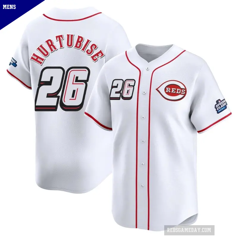 Men's No.26 Jacob Hurtubise Cincinnati Reds White Limited 2025 Speedway Classic Alternate Jersey