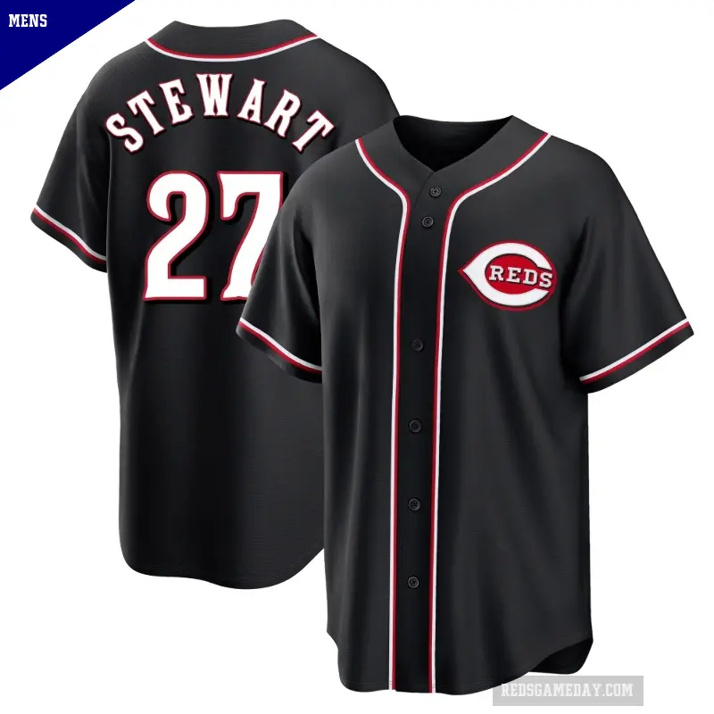 Men's No.27 Sal Stewart Cincinnati Reds Black Replica Fashion Out Jersey