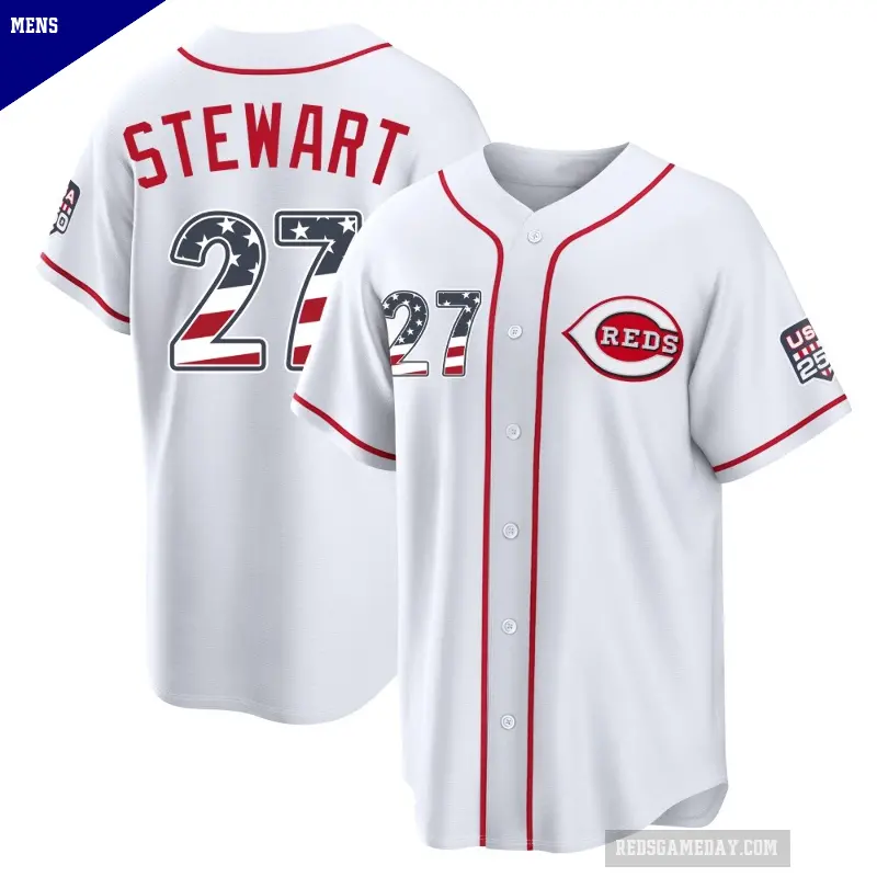 Men's No.27 Sal Stewart Cincinnati Reds White Limited USA 250 Fourth Of July Home Stadium Jersey