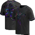 Men's No.28 Nick Martinez Cincinnati Reds Black Replica Holographic Alternate Jersey