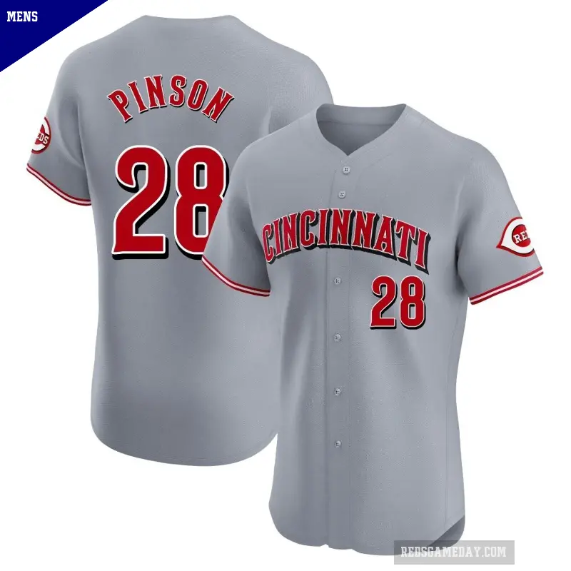 Men's No.28 Vada Pinson Cincinnati Reds Gray Elite Road Jersey