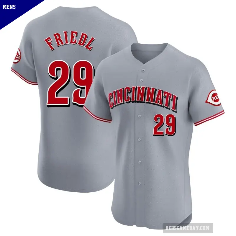 Men's No.29 TJ Friedl Cincinnati Reds Gray Elite Road Jersey