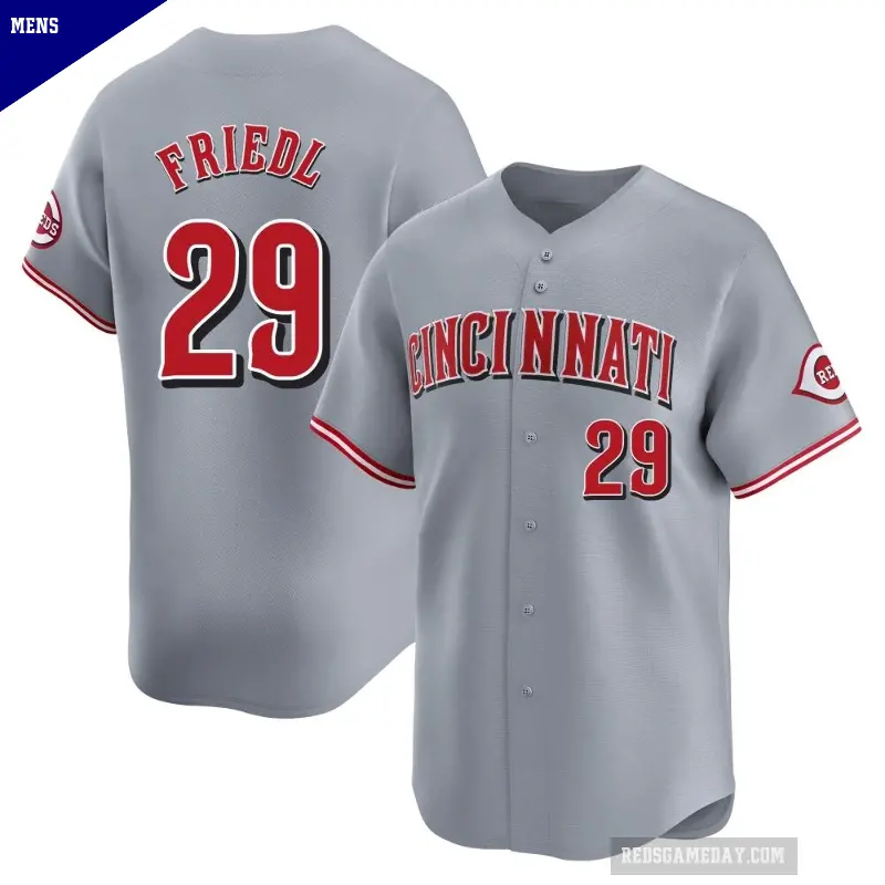 Men's No.29 TJ Friedl Cincinnati Reds Gray Limited Away Jersey