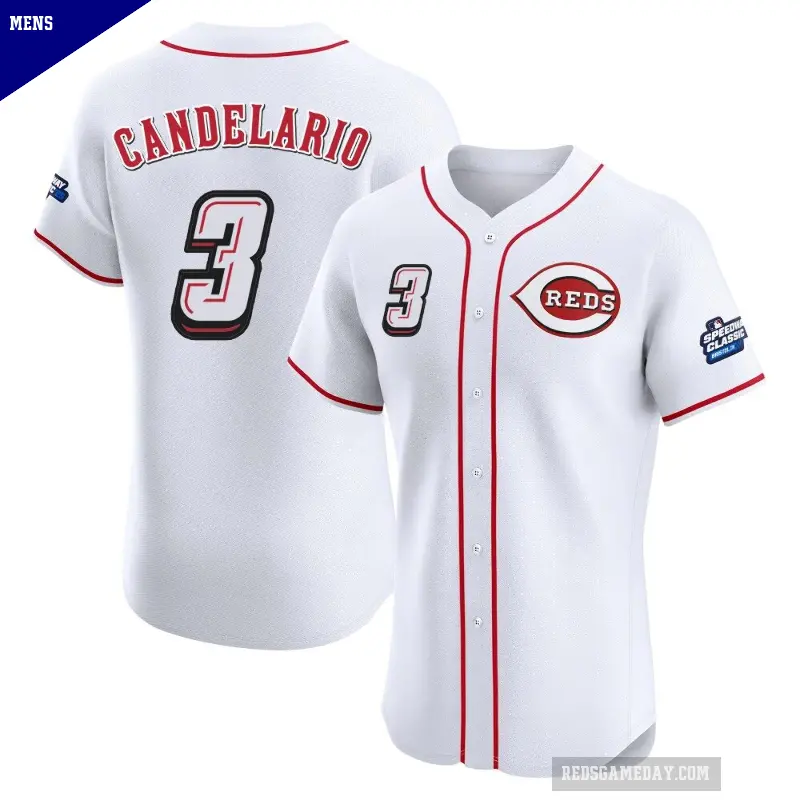 Men's No.3 Jeimer Candelario Cincinnati Reds White Elite 2025 Speedway Classic Alternate Jersey