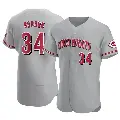 Men's No.34 Pedro Borbon Cincinnati Reds Gray Authentic Road Jersey