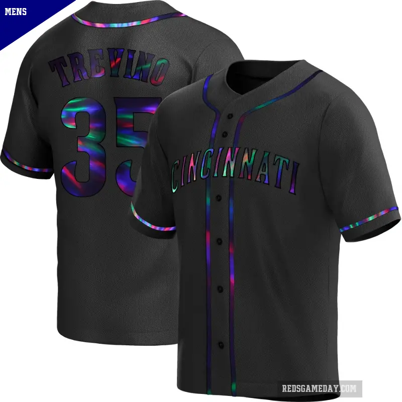 Men's No.35 Jose Trevino Cincinnati Reds Black Replica Holographic Alternate Jersey