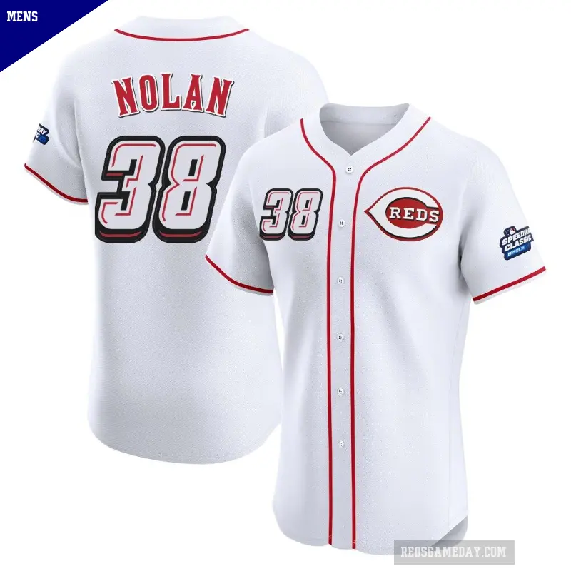 Men's No.38 Gary Nolan Cincinnati Reds White Elite 2025 Speedway Classic Alternate Jersey