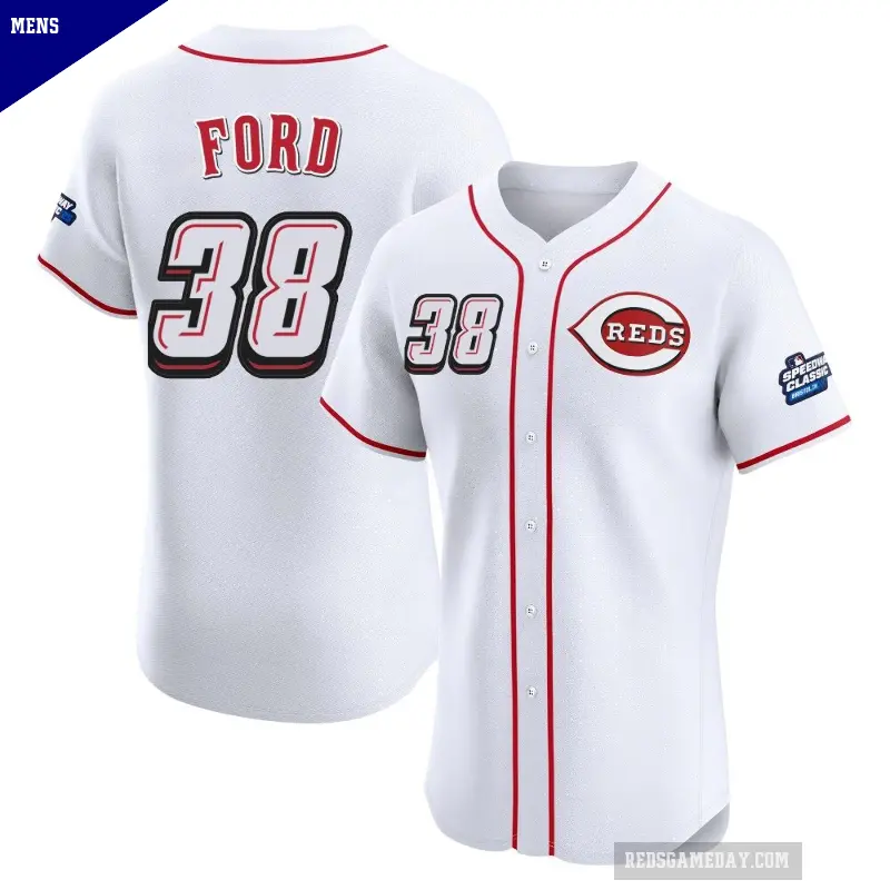 Men's No.38 Mike Ford Cincinnati Reds White Elite 2025 Speedway Classic Alternate Jersey