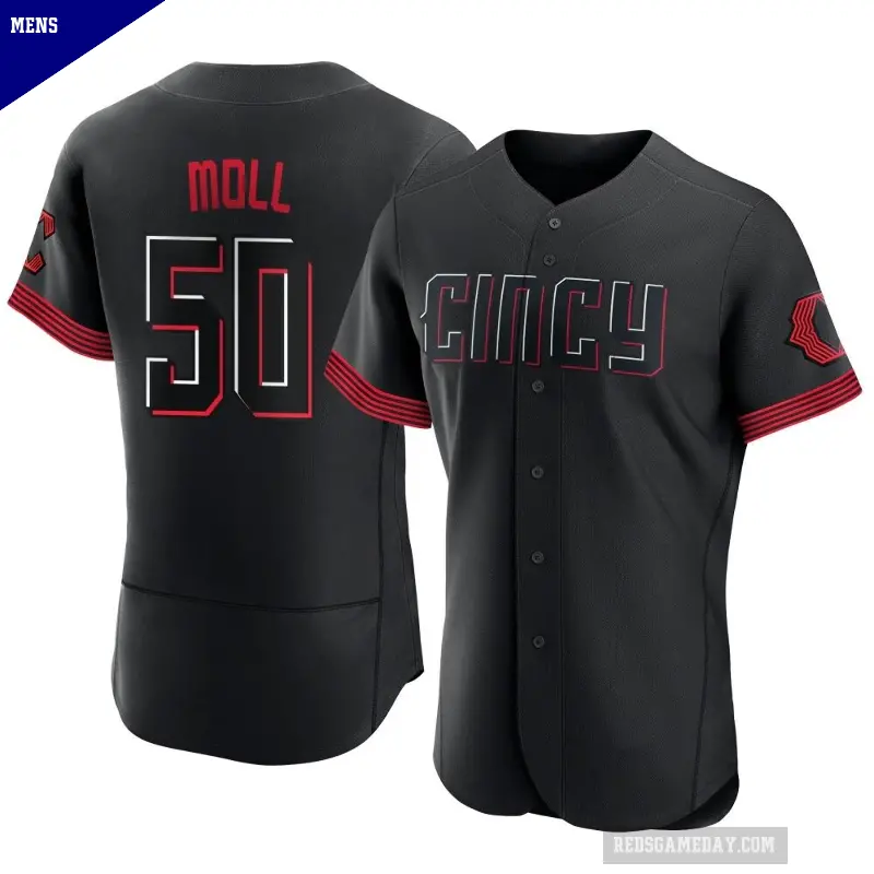Men's No.50 Sam Moll Cincinnati Reds Black Authentic 2023 City Connect Jersey