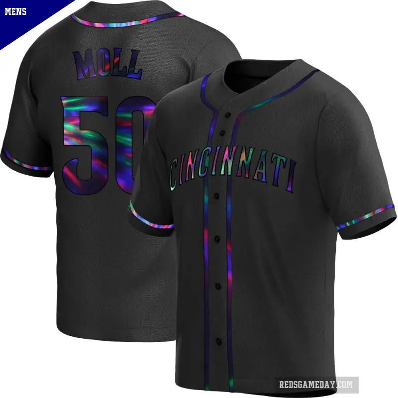 Men's No.50 Sam Moll Cincinnati Reds Black Replica Holographic Alternate Jersey