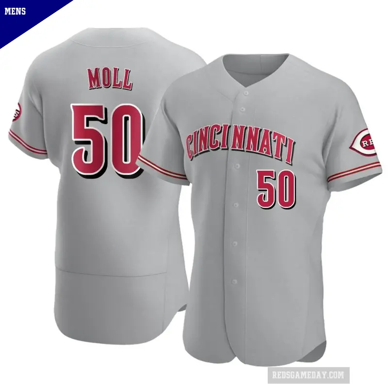 Men's No.50 Sam Moll Cincinnati Reds Gray Authentic Road Jersey