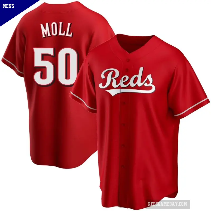 Men's No.50 Sam Moll Cincinnati Reds Red Replica Alternate Jersey