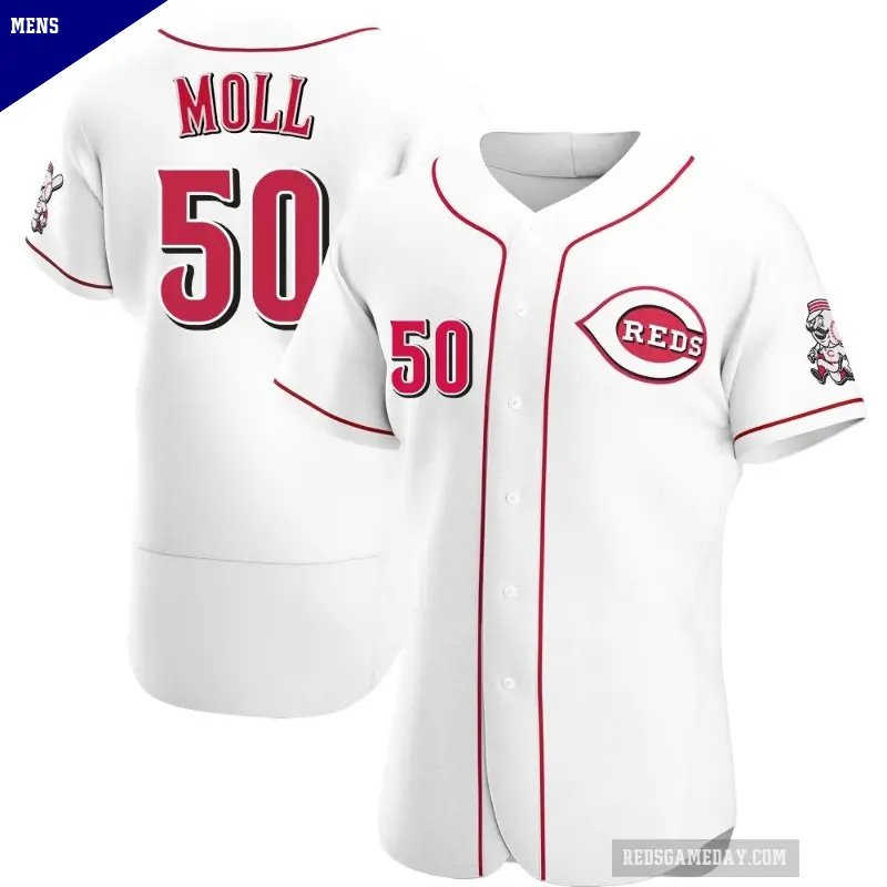 Men's No.50 Sam Moll Cincinnati Reds White Authentic Home Jersey