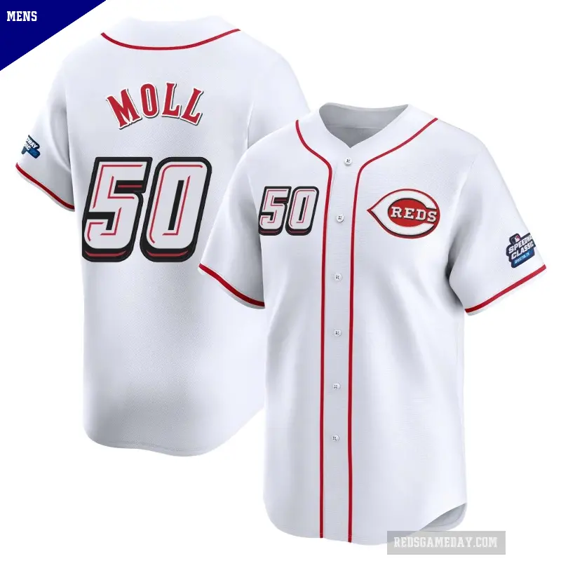 Men's No.50 Sam Moll Cincinnati Reds White Limited 2025 Speedway Classic Alternate Jersey