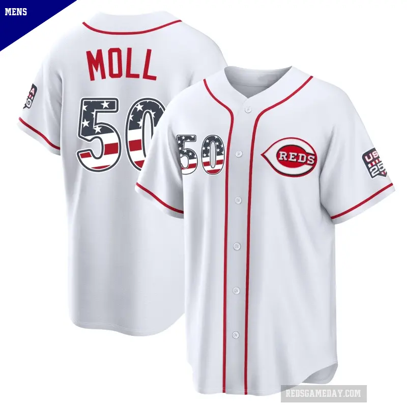 Men's No.50 Sam Moll Cincinnati Reds White Limited USA 250 Fourth Of July Home Stadium Jersey