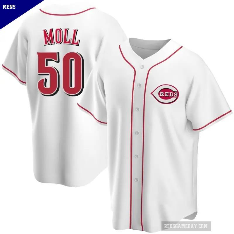 Men's No.50 Sam Moll Cincinnati Reds White Replica Home Jersey