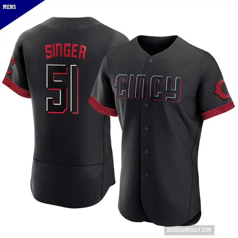Men's No.51 Brady Singer Cincinnati Reds Black Authentic 2023 City Connect Jersey