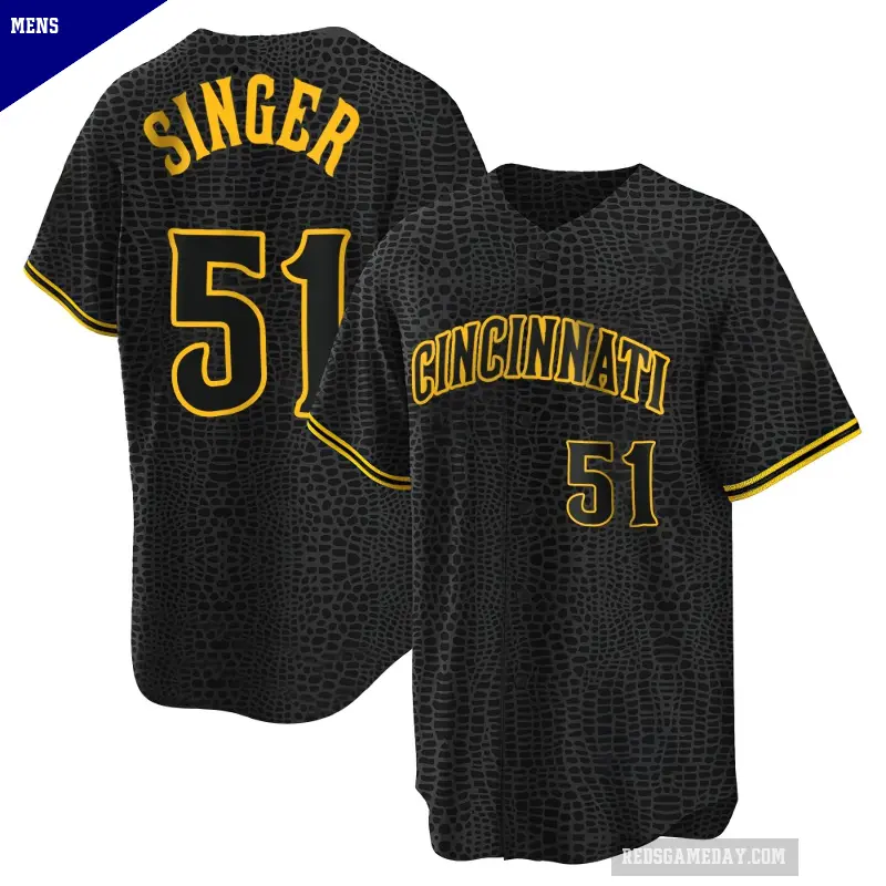 Men's No.51 Brady Singer Cincinnati Reds Black Replica Snake Skin City Jersey