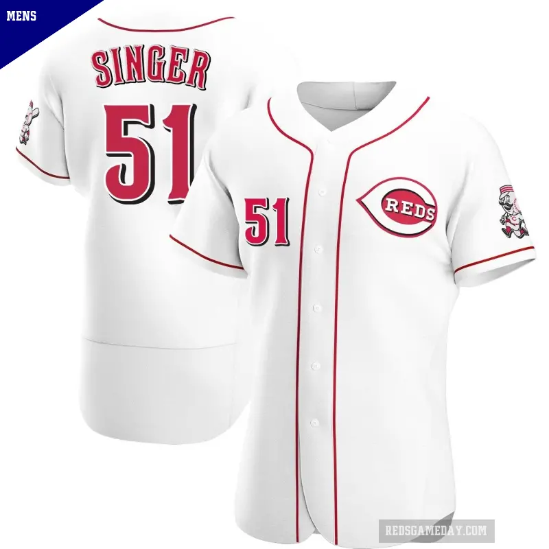 Men's No.51 Brady Singer Cincinnati Reds White Authentic Home Jersey
