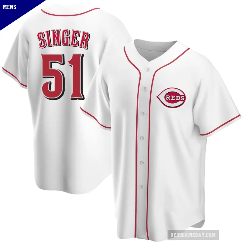 Men's No.51 Brady Singer Cincinnati Reds White Replica Home Jersey