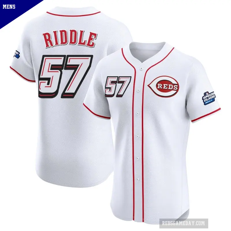 Men's No.57 JT Riddle Cincinnati Reds White Elite 2025 Speedway Classic Alternate Jersey