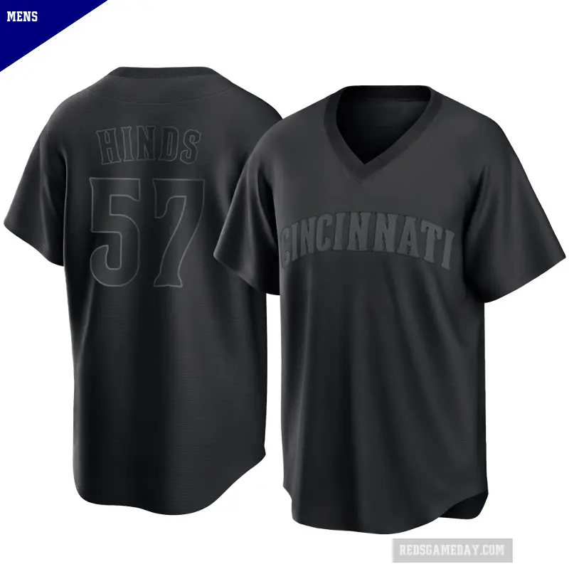 Men's No.57 Rece Hinds Cincinnati Reds Black Replica Pitch Fashion Jersey