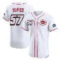 Men's No.57 Rece Hinds Cincinnati Reds White Elite 2025 Speedway Classic Alternate Jersey