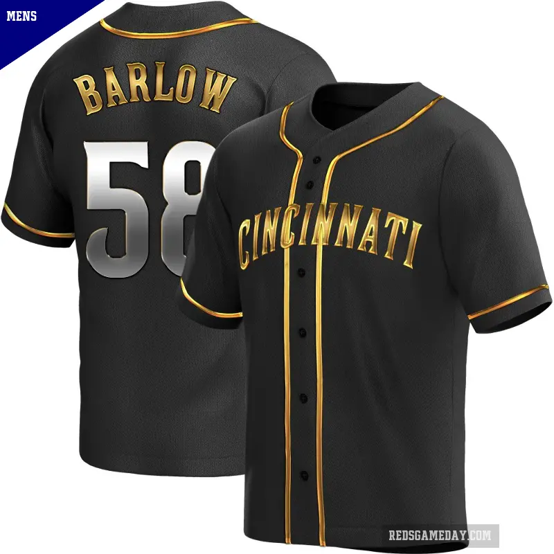 Men's No.58 Scott Barlow Cincinnati Reds Gold Replica Black en Alternate Jersey