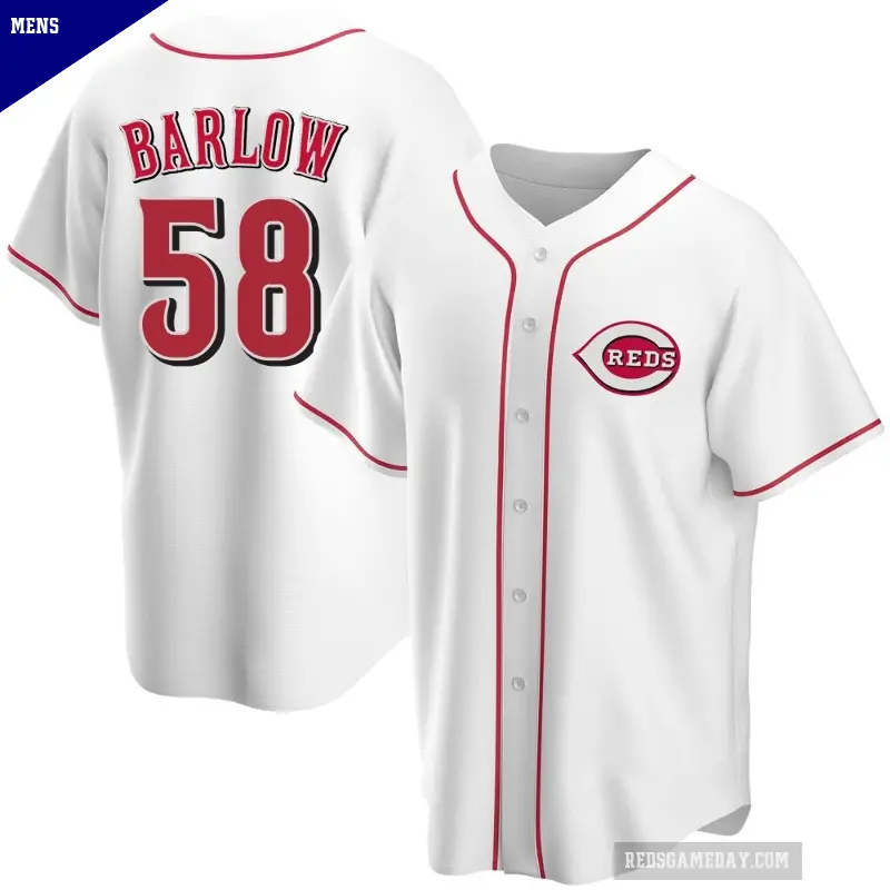 Men's No.58 Scott Barlow Cincinnati Reds White Replica Home Jersey