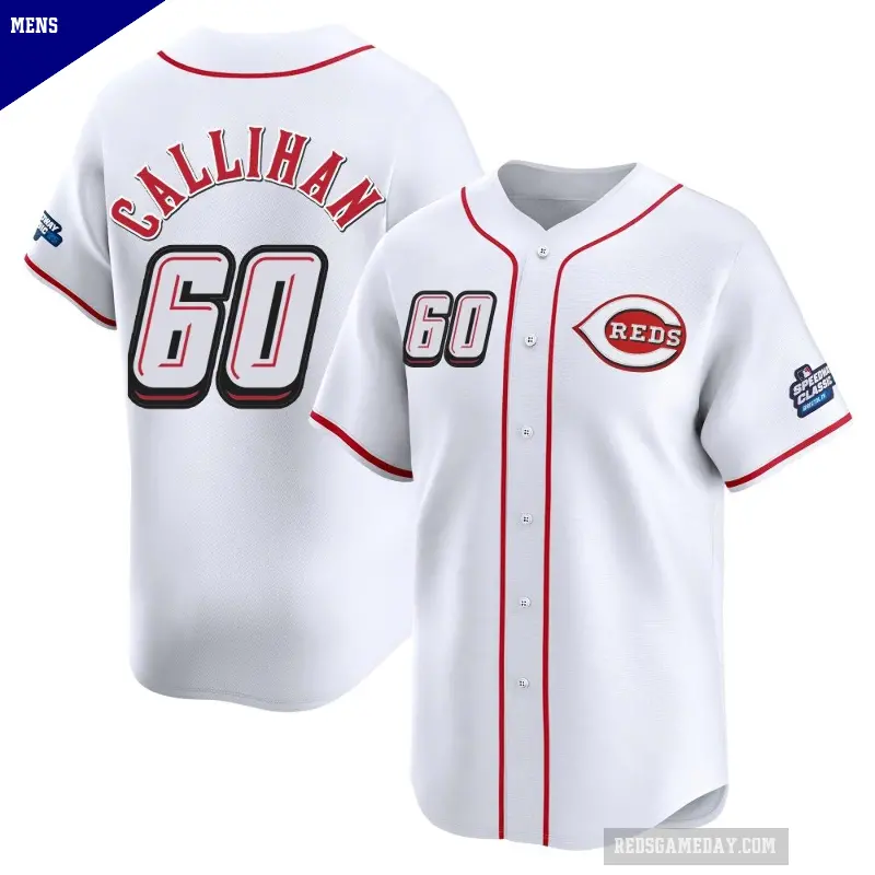 Men's No.60 Tyler Callihan Cincinnati Reds White Limited 2025 Speedway Classic Alternate Jersey