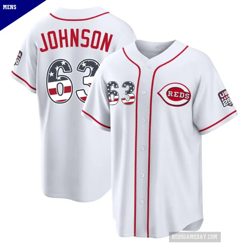 Men's No.63 Ivan Johnson Cincinnati Reds White Limited USA 250 Fourth Of July Home Stadium Jersey