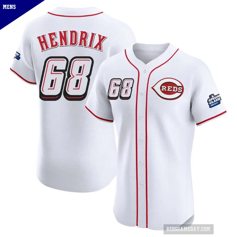 Men's No.68 Ryan Hendrix Cincinnati Reds White Elite 2025 Speedway Classic Alternate Jersey