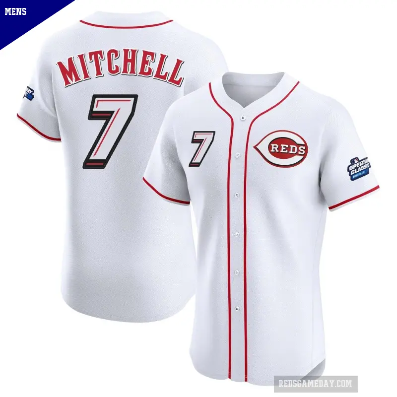 Men's No.7 Kevin Mitchell Cincinnati Reds White Elite 2025 Speedway Classic Alternate Jersey