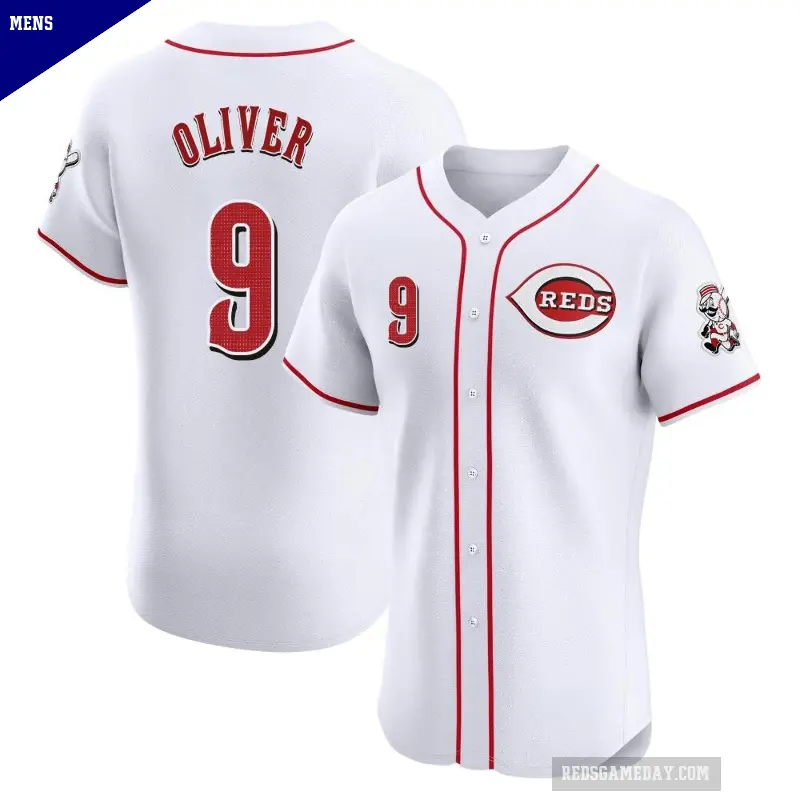 Men's No.9 Joe Oliver Cincinnati Reds White Elite Home Patch Jersey