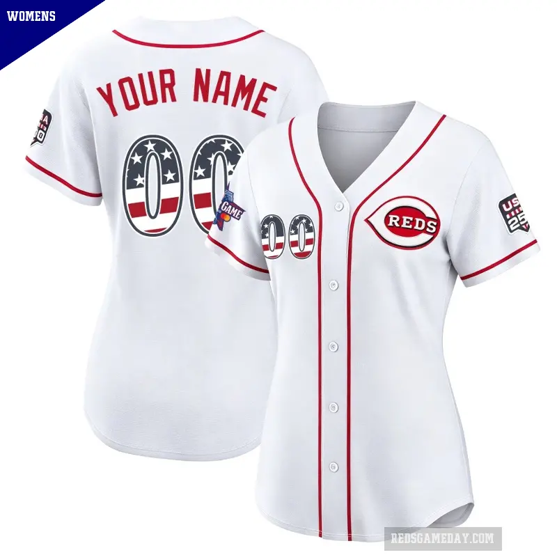 Women's No.00 Custom Cincinnati Reds White Limited 2026 All-Star Edition Stars & Stripes Home Stadium Jersey