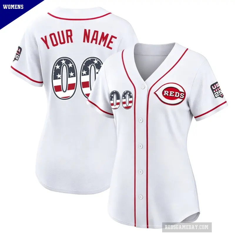Women's No.00 Custom Cincinnati Reds White Limited USA 250 Fourth Of July Home Stadium Jersey