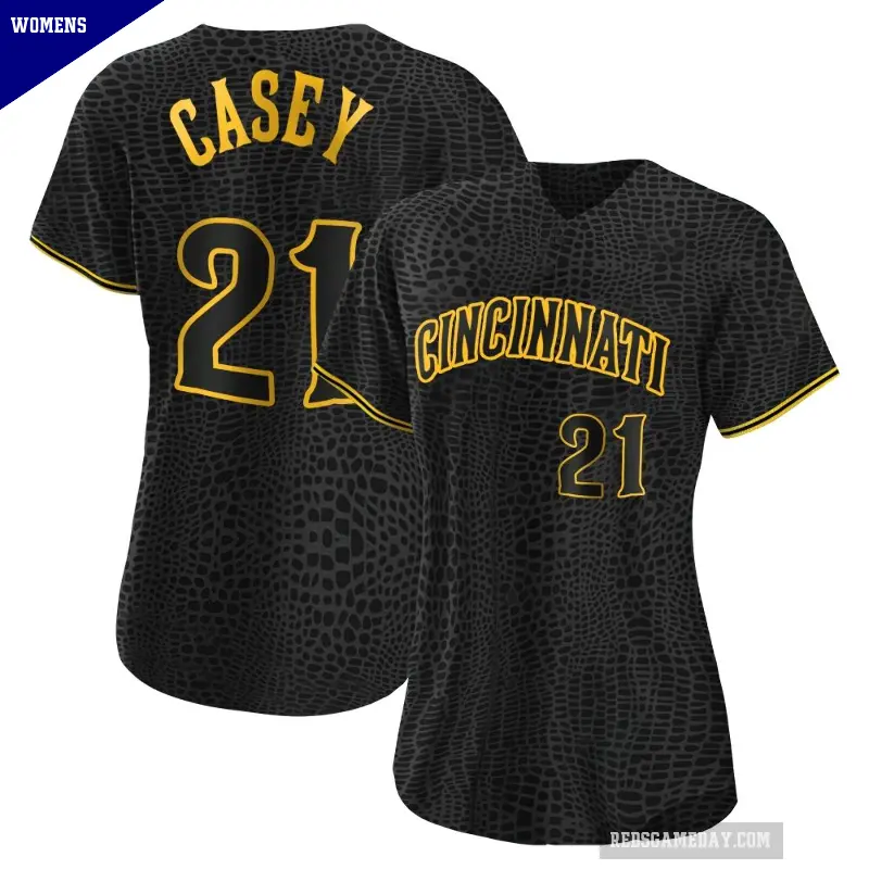 Women's No.21 Sean Casey Cincinnati Reds Black Authentic Snake Skin City Jersey