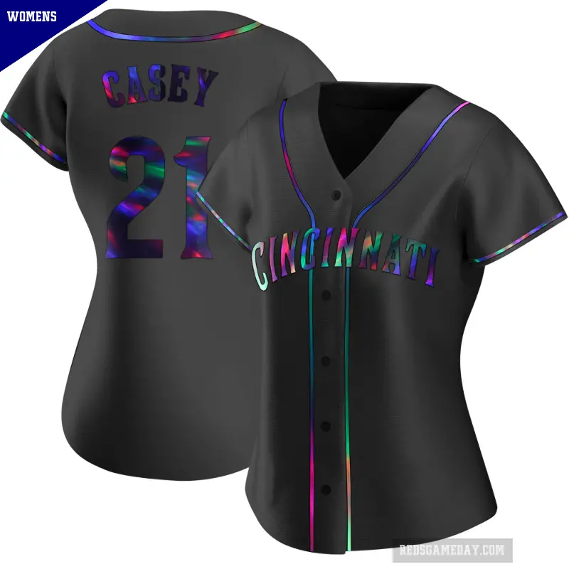 Women's No.21 Sean Casey Cincinnati Reds Black Replica Holographic Alternate Jersey