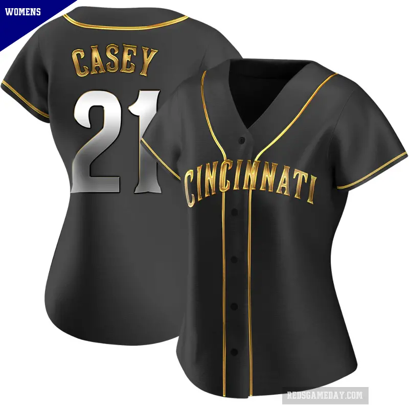 Women's No.21 Sean Casey Cincinnati Reds Gold Replica Black en Alternate Jersey