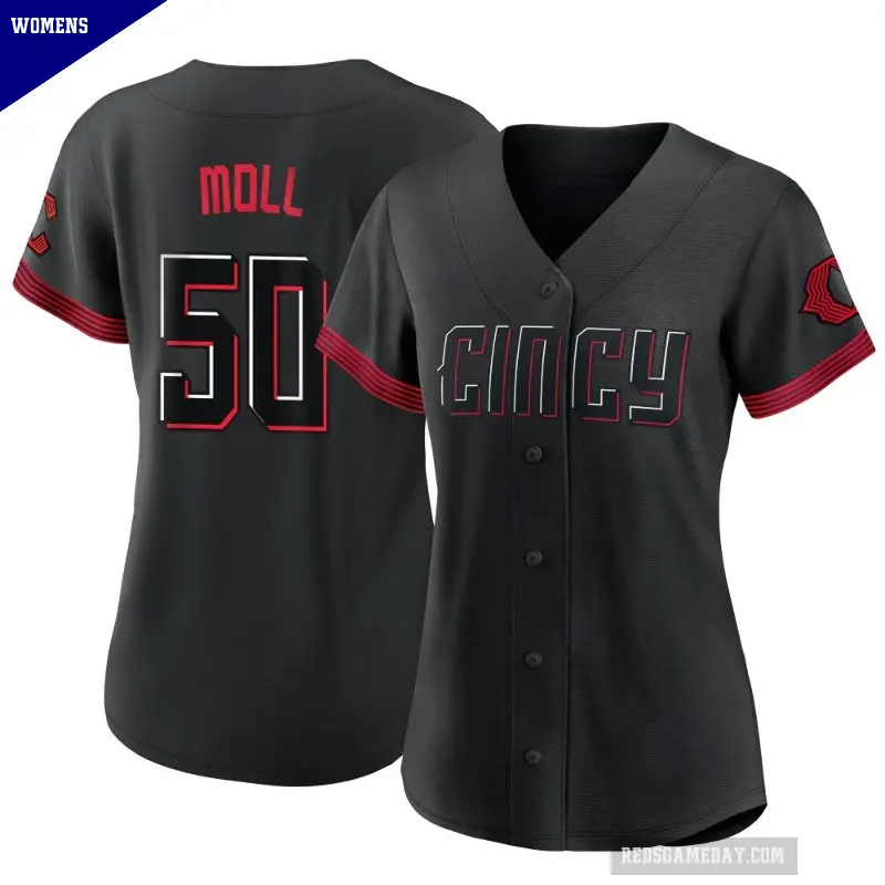 Women's No.50 Sam Moll Cincinnati Reds Black Authentic 2023 City Connect Jersey