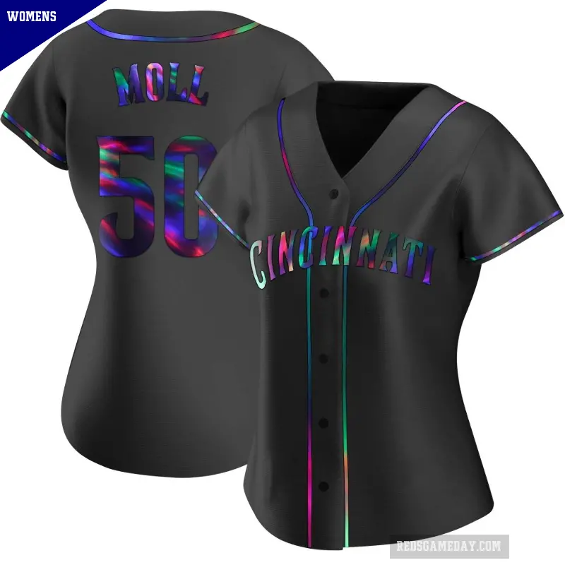 Women's No.50 Sam Moll Cincinnati Reds Black Replica Holographic Alternate Jersey