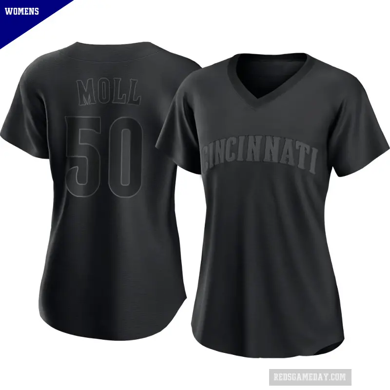 Women's No.50 Sam Moll Cincinnati Reds Black Replica Pitch Fashion Jersey