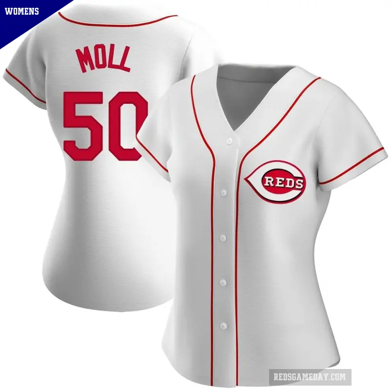 Women's No.50 Sam Moll Cincinnati Reds White Authentic Home Jersey