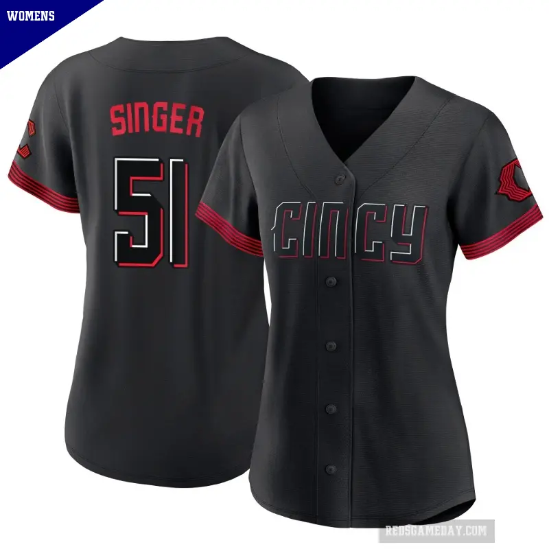 Women's No.51 Brady Singer Cincinnati Reds Black Replica 2023 City Connect Jersey