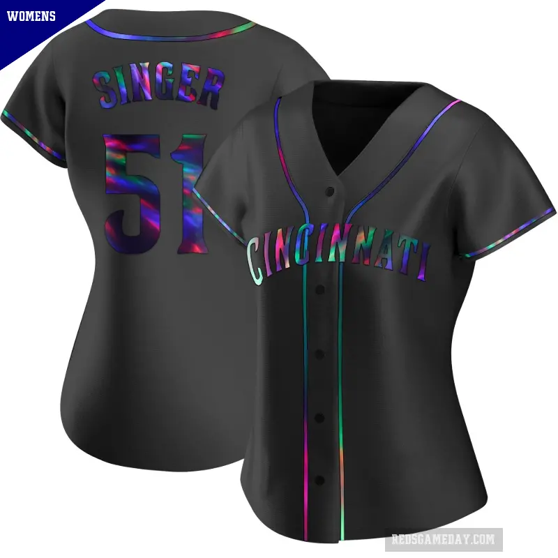 Women's No.51 Brady Singer Cincinnati Reds Black Replica Holographic Alternate Jersey